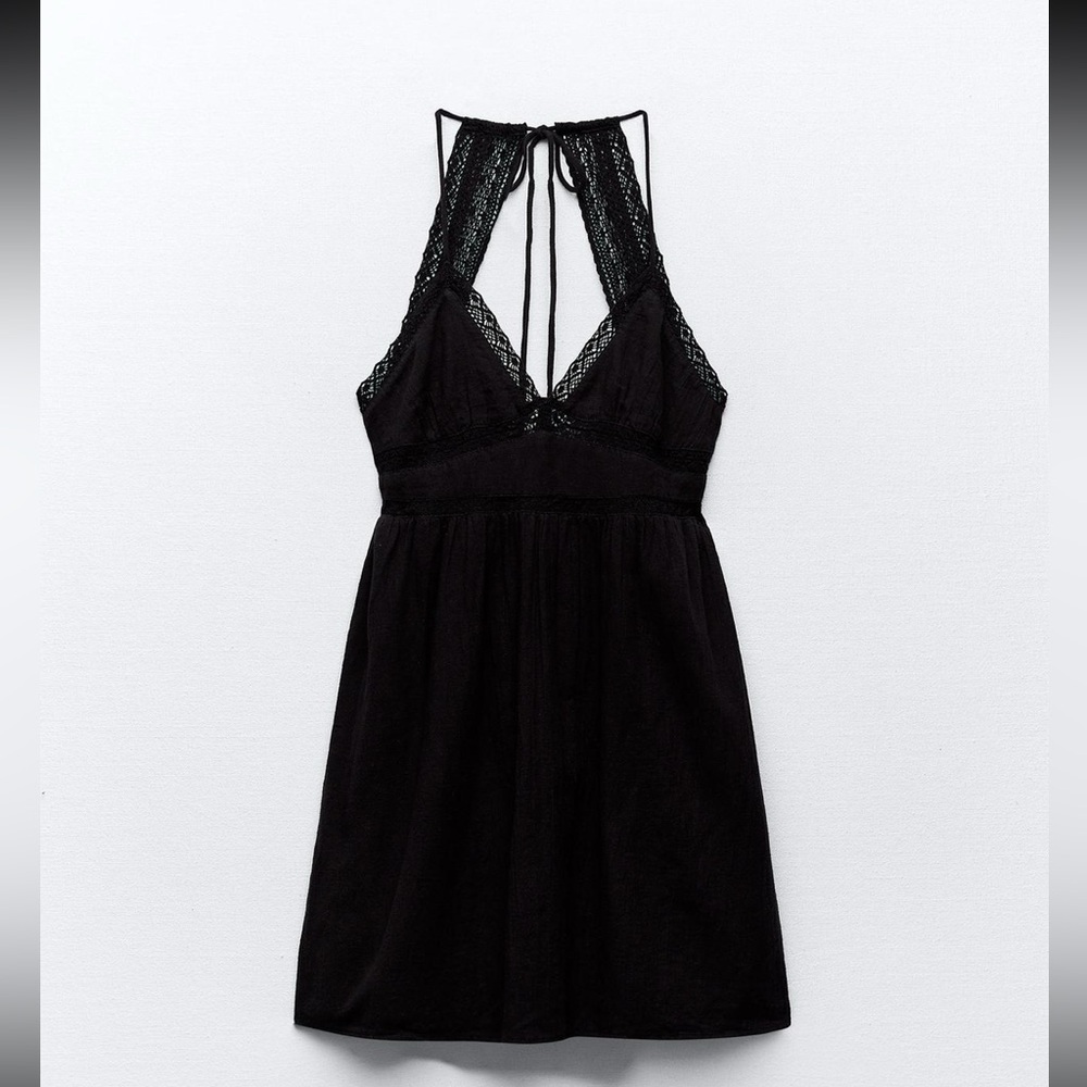 Zara Black Lace Mini Halter Dress